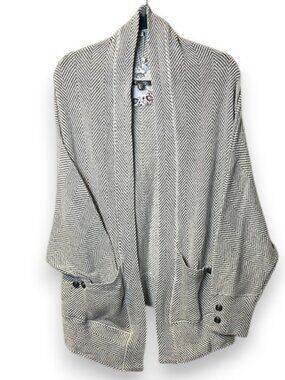 Simply Noelle Gray and White Open Knit Cardigan, Size S/M